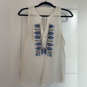 Tank top blouse, with embroidered blue/white, Small